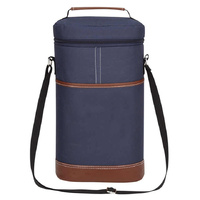 Blue Portable Insulated Wine Cooler Bag - Oxford Fabric Round Tote with Thick Aluminum Lining for Wine, Champagne, and Beverages thumbnail