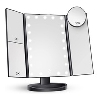 Pink Tri-Fold Lighted Makeup Mirror, 22 LED Vanity Mirror with 1X/2X/3X/10X Magnification, Portable Cosmetic Mirror thumbnail