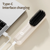 Black Wireless Hair Straightening Brush - Portable 2-in-1 Styling Tool with USB Charging, Ceramic Heat Technology, and Compact Design thumbnail