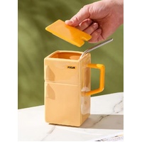 Grey Creative Retro Refrigerator Ceramic Mug with Lid and Straw - 550ml Coffee Cup - Unique Gift for Couples or Office Use thumbnail