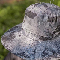 Gray Camouflage Solar-Powered Cooling Wide Brim Hat - USB Rechargeable Dual Fan Fisherman Cap - UPF50+ Sun Protection and Quick-Dry Design for Men and thumbnail