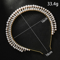 Gold Elegant Faux Pearl Bridal Headband - Multi-Layer Vintage Princess Tiara for Weddings and Formal Occasions, Lightweight Design thumbnail