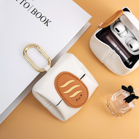 Bread Pattern White Cute Multifunctional Mini Leather Coin Purse with Keychain for Lipstick, Bluetooth Earbuds, and Small Essentials thumbnail