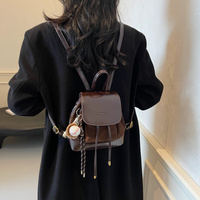 Black Vintage Suede Women's Mini Backpack - New Fashionable Travel Book Bag with Decorative Charm thumbnail
