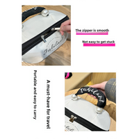 Black Patchwork Pink Portable Waterproof Color Block Makeup Bag with Pearl Handle, Large Capacity Cosmetic Storage Organizer for Travel and Daily Use thumbnail