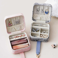 Pink Portable Vintage Embossed Jewelry Box - Flip-Top Necklace, Ring, and Earring Organizer with Elegant Design(The Jewelry is a prop for the photo sh thumbnail