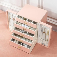 Light Blue Elegant 5-Layer Large Capacity Jewelry Storage Box with Dual Opening Doors - Perfect for Organizing Necklaces, Rings, Earrings, and More(Je thumbnail