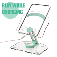 Black Acrylic Foldable Tablet and Phone Stand - 360° Rotation, Anti-Slip Design, Lightweight and Compact thumbnail