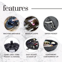Black Portable Drawstring Cosmetic Storage Bag for Travel and Daily Use(Cosmetics pictured are photo props and are not included) thumbnail