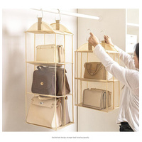 Grey Hanging Dustproof Storage Bag - Multi-Layer Organizer for Bags, Clothes & Accessories, 3-Tier Non-Woven Fabric thumbnail