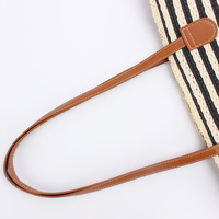 Black And Brown Stripes Handmade Large Capacity Striped Beach Tote Bag with Zipper and Inner Pocket - Summer Vacation Woven Shoulder Bag for Women thumbnail