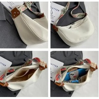 Off White With Colored Suspenders Large Capacity Canvas Shoulder Bag - Casual Crossbody Dumpling Bag thumbnail