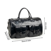 Black PU Leather Travel Duffel Bag - Multifunctional Overnight Gym Bag with Spacious Compartments thumbnail