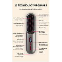 Gray Rechargeable Portable Ionic Hair Straightening Comb - USB Wireless Travel Hair Style thumbnail