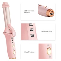 Red Mini Cordless Hair Curler with Adjustable Heat Settings and USB Charging thumbnail