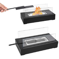 Not removable Portable  Tabletop Bioethanol Fireplace - White Rectangular Design with Glass Shields thumbnail
