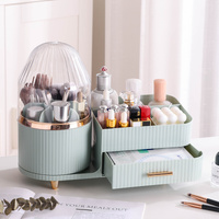 Cream Color Rotating Makeup Organizer Box - Multi-Compartment Cosmetic Storage with Dustproof Cover thumbnail