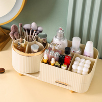 Cream Color Rotating Makeup Organizer Box - Multi-Compartment Cosmetic Storage thumbnail