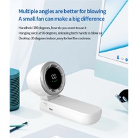 White Portable USB Rechargeable Handheld Fan with Digital Display thumbnail