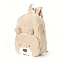 Cute Pink Bear Backpack - Soft Corduroy Material with Adjustable Straps thumbnail
