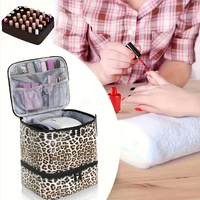 White Marble Double-Layer PU Nail Polish Storage Case with High Capacity for Essential Oils and Nail Lamp - Portable & Adjustable thumbnail