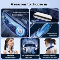 Digital Display Neck Fan - Rechargeable Portable Wearable Fan with Adjustable Speed- Blue 1200mAh thumbnail
