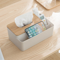 White Multifunctional Tissue Box Organizer - Bamboo Lid with Dividers for Desktop Storage thumbnail