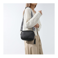 Black Trendy Crossbody Shoulder Bag with Tassel Accent - Compact and Stylish thumbnail