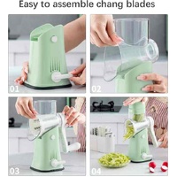 Green 10-in-1 Manual Vegetable Slicer with Interchangeable Blades - Multifunctional Rotary Grater and Shredder for Kitchen Use thumbnail