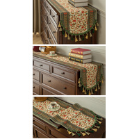 Green Vintage Bohemian Tassel Table Runner - 40x180cm Decorative Linen thumbnail