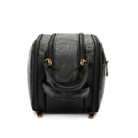 Black Vintage Leather Makeup Bag with Multi-Compartment Organizer - Travel Cosmetic Case thumbnail