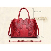 Green Elegant Embossed Rose Leather Handbag - Vintage Style Tote Bag thumbnail