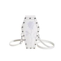 White Gothic Red Coffin-Shaped Crossbody Bag with Embroidered Rose - Unique Fashion Statement thumbnail