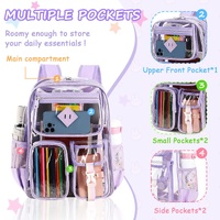 Purple Clear Transparent Backpack - Stylish PVC School Bag with Multiple Pockets thumbnail