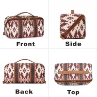 Brown Boho Travel Cosmetic Bag - Large Waterproof Makeup Organizer with Handle thumbnail