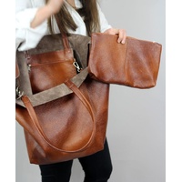 Brown Classic Large PU Leather Tote Bag with Inner Pouch - Elegant and Functional thumbnail