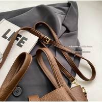 Beige Elegant Leather Shoulder Bag - Compact Handbag with Adjustable Strap thumbnail