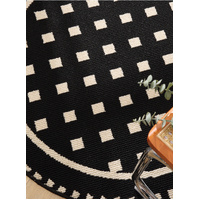 Black Horizontal Stripes Modern Round Area Rug with Geometric Black and White Pattern thumbnail