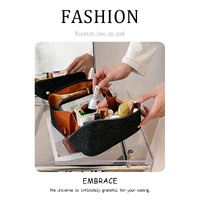 Silver Elegant Glitter Cosmetic Bag with Zipper and Handle thumbnail