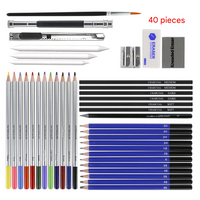 Blue 40-Piece Drawing Pencil Set, Professional Art Kit in Convenient Storage Case thumbnail
