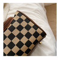 Brown Checkered Cosmetic Bag with Handle - Stylish, Compact, and Practical for Travel thumbnail