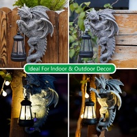 Solar-Powered Dragon Statue with LED Lantern - Gothic Outdoor Wall Hanging Decor thumbnail