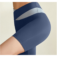 M Blue Color-Block High-Waist Yoga Shorts - Seamless Scrunch Butt Anti-Chafing Workout Shorts thumbnail
