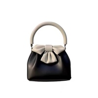 Black and white Elegant Women's Two-Tone Bowknot Bucket Handbag - Stylish and Lightweight thumbnail