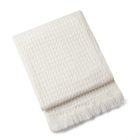 130*230CM Off White Nordic Solid Color Knitted Sofa Throw Blanket with Tassels – Waffle Weave Polyester Decorative Blanket thumbnail