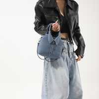 Denim Blue Trendy Shirt-Inspired PU Shoulder Bag | Stylish Handbag with Unique Design thumbnail
