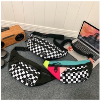 Black and White Check Trendy Checkered Crossbody Bag - Color-Block Chest Bag for Men and Women, Lightweight Nylon Waist Bag thumbnail