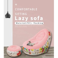 Blue And Black Patchwork Portable Inflatable Sofa Chair with Ottoman - Waterproof Flocked Lazy Sofa for Camping and Home Use thumbnail
