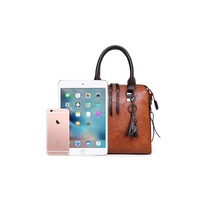 Pink 4-Piece Women's PU Leather Tote Bag Set - Vintage Handbag, Shoulder Bag, Clutch, and Card Holder - Lightweight Design thumbnail