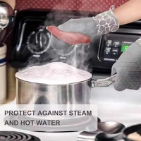 Grey 4-Piece Set Heat Resistant Silicone Kitchen Gloves Set - 4-Piece Set with Oven Mitts & Pot Holders for Safe Cooking & Baking thumbnail